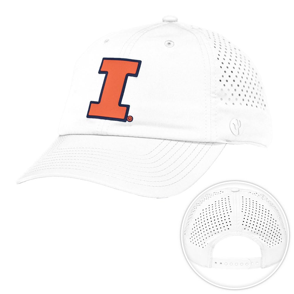 Desert Cactus University of Illinois Snapback Baseball Hat, U of I Fighting Illini Unstructured BreezePro Performance Hat with Adjustable Silicone Strap (Design BP1-White)