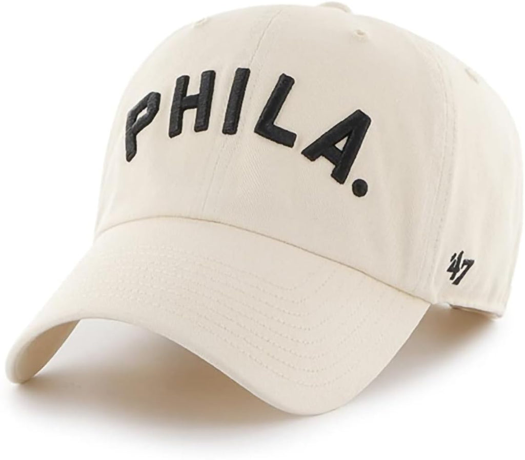 47 MLB Natural Script Team Color Wordmark Logo Clean Up Adjustable Hat Cap, Adult One Size - Philadelphia Phillies - Natural