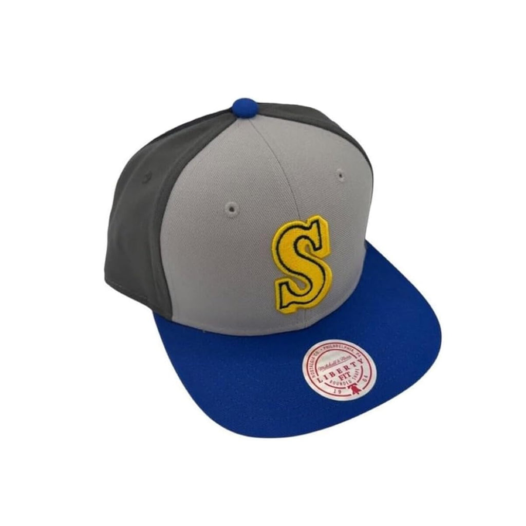 Mitchell & Ness MLB Seattle Mariners Triple Play Liberty Snapback Adjustable Hat Cap - Gray/Team Colors (US, Alpha, One Size, Gray, Seattle Mariners)