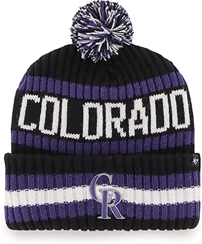 47 MLB Unisex-Adult Officially Licensed Primary Logo Bering Sport Knit Cuffed Pom Beanie Cold Weather Hat - Colorado Rockies Black