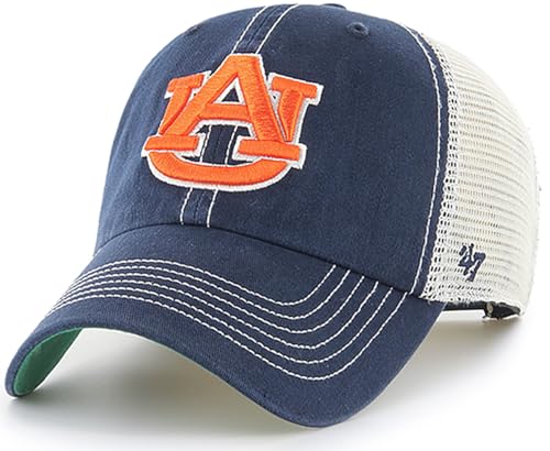 47 NCAA Trawler Primary Logo Team Color Mesh Trucker Clean Up Adjustable Hat, Adult One Size Fits All - Auburn Tigers Navy
