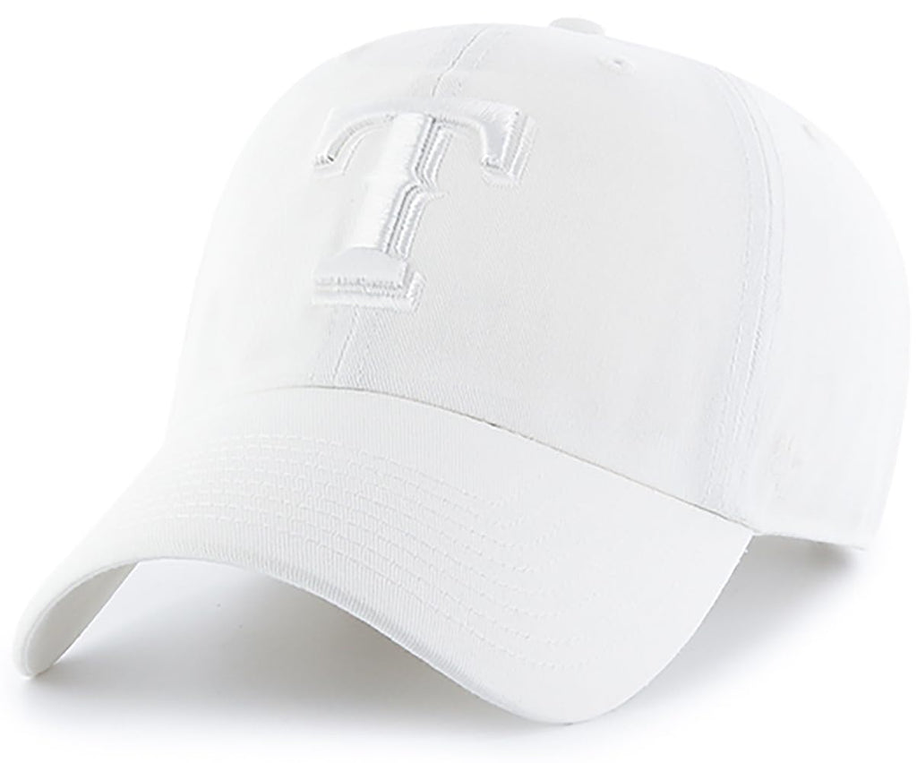 47 Brand MLB White White Primary Logo Clean Up Adjustable Baseball Cap Hat, Adult One Size Fits All - Texas Rangers White