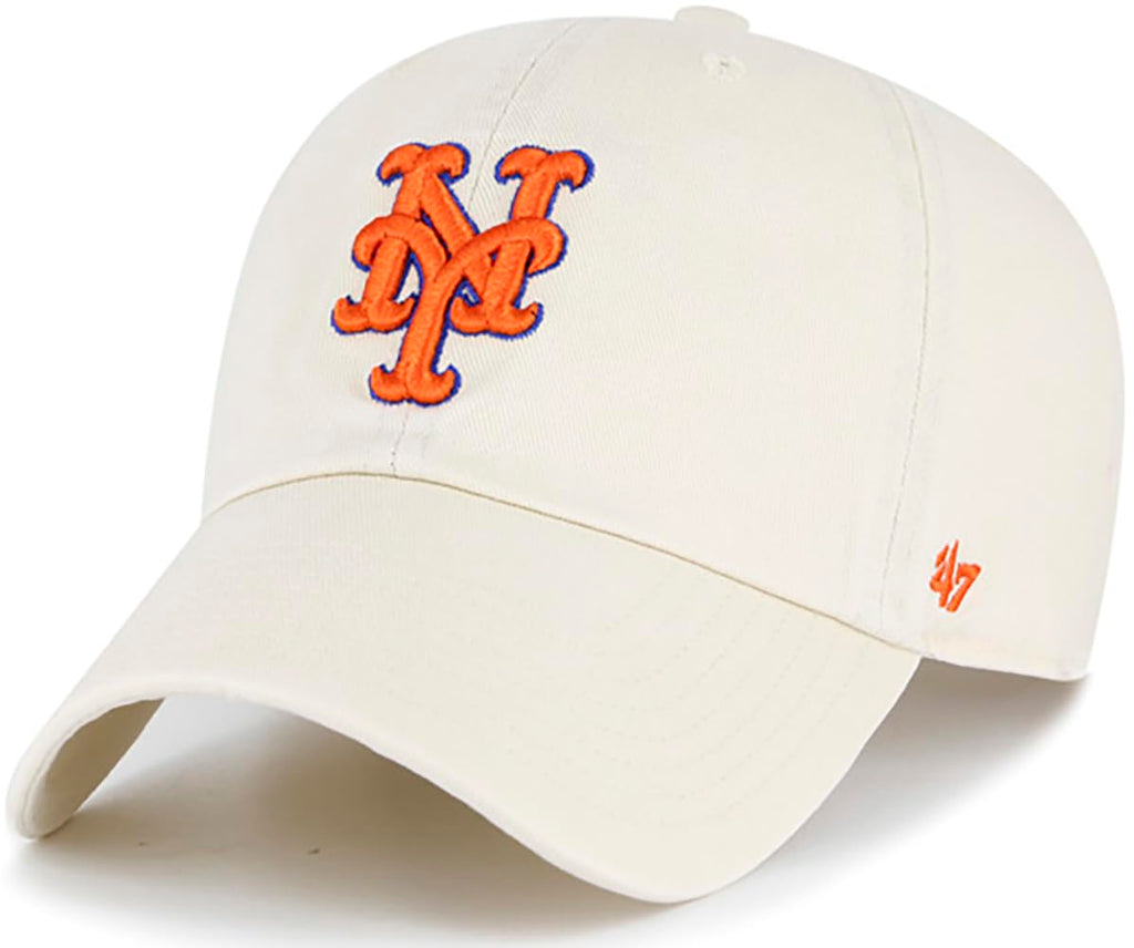 47 Brand MLB Natural Primary Logo Clean Up Adjustable Baseball Cap Hat, Adult One Size Fits All - New York Mets Natural