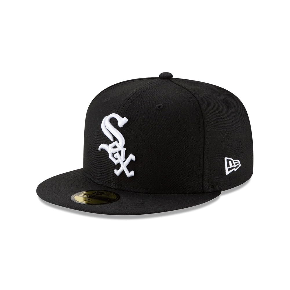 New Era MLB 59FIFTY Chicago White Sox Wool Black Team Color Logo Authentic Collection Fitted On Field Baseball Hat - 7 1/2