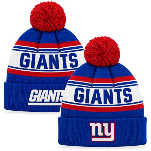 NFL Kids Youth 8-20 Official Primary Logo Jacquard Sport Knit Cold Weather Cuffed Pom Beanie Hat (US, Alpha, One Size, New York Giants, New York Giants)