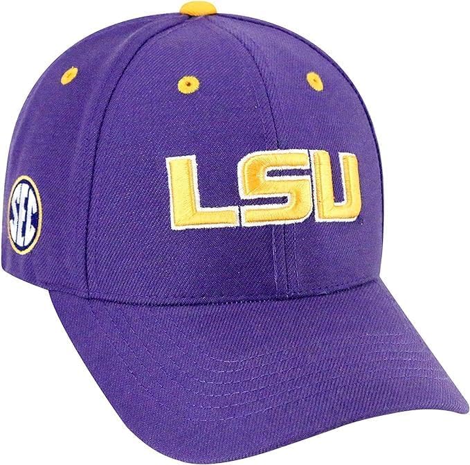 Collegiate Primary Color W/Rear Word Adjustable Hats (US, Alpha, One Size, LSU)