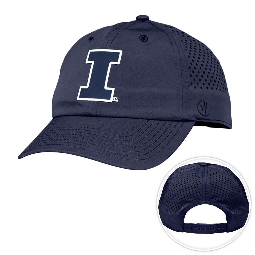 Desert Cactus University of Illinois Snapback Baseball Hat, U of I Fighting Illini Unstructured BreezePro Performance Hat with Adjustable Silicone Strap (Design BP2-Navy E)