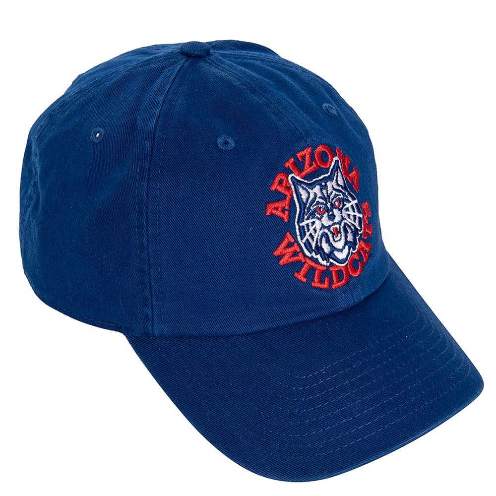 Desert Cactus University of Arizona Baseball Hat UA Wildcats Brimmed Embroidered Hats Cap Adjustable Cloth Strap Adult (Style H1 Vintage) Blue