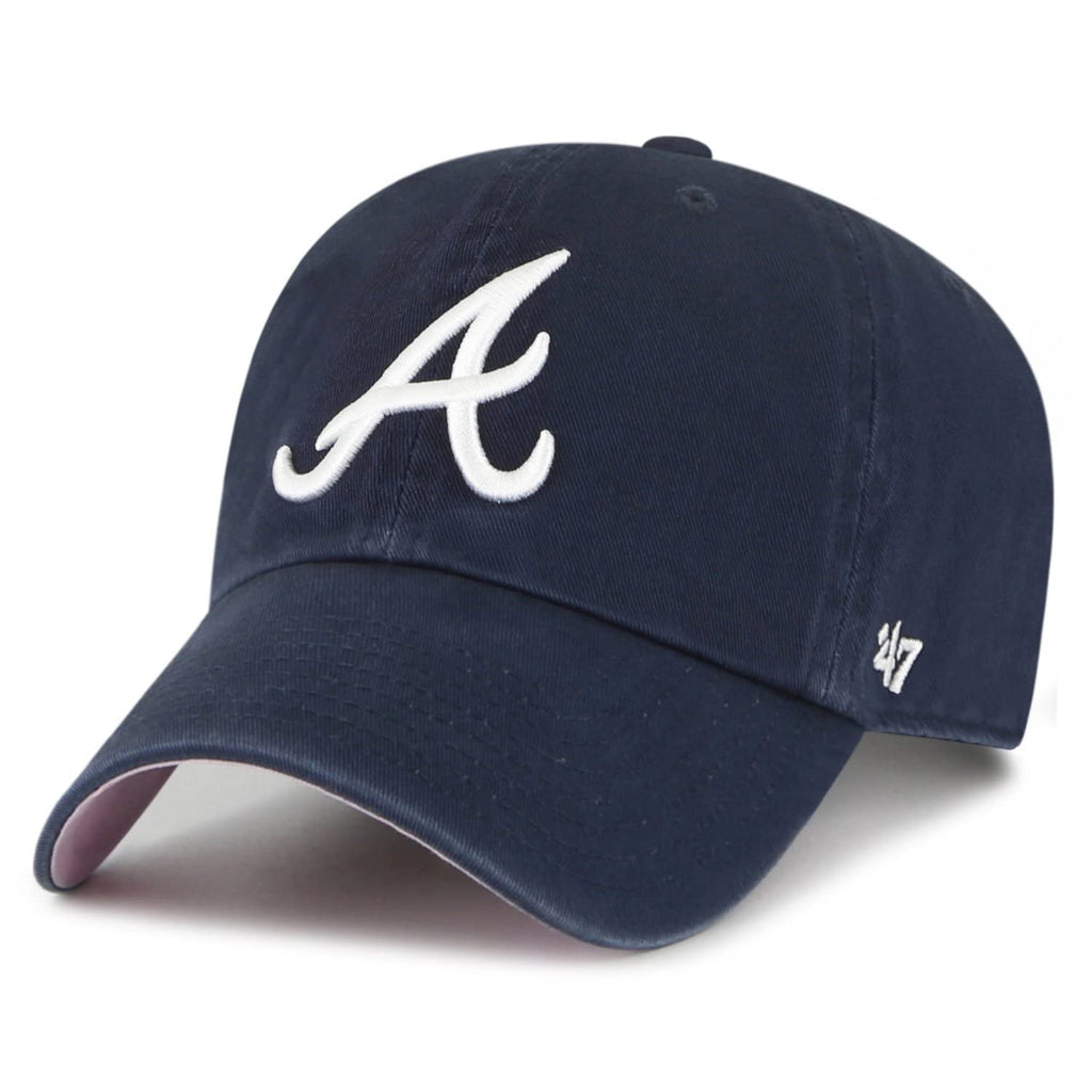 47 Atlanta Braves Ballpark Clean Up Dad Hat Baseball Cap (Navy/White/Pink)