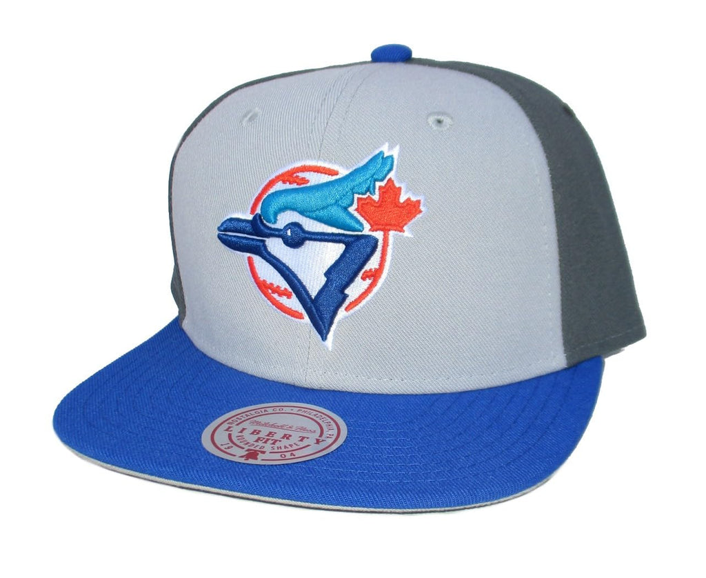 Mitchell & Ness Toronto Blue Jays Tri Color Snapback Hat Cap - Gray