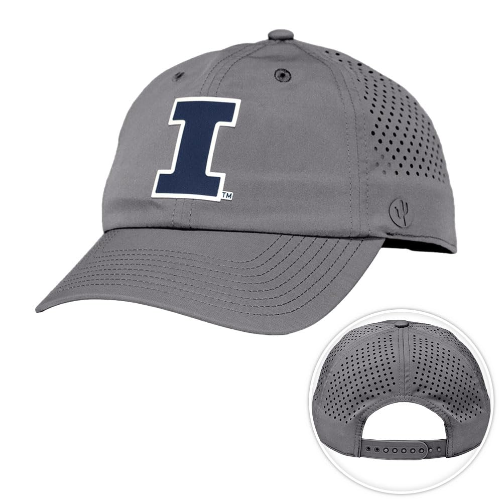 Desert Cactus University of Illinois Snapback Baseball Hat, U of I Fighting Illini Unstructured BreezePro Performance Hat with Adjustable Silicone Strap (Design BP2-Dark Grey)