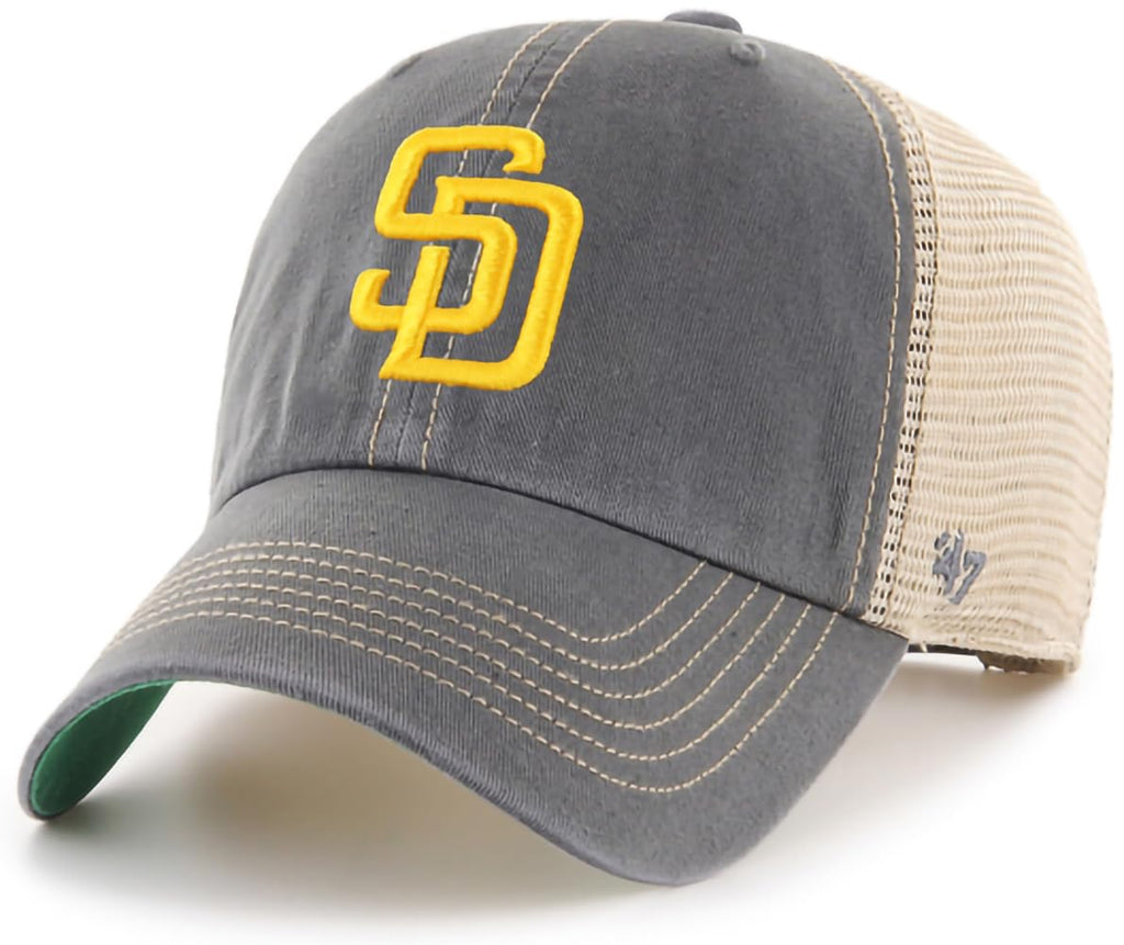 '47 San Diego Padres Charcoal Primary Logo Mesh Trucker Clean Up Adjustable Hat, Adult One Size Fits All, Gray