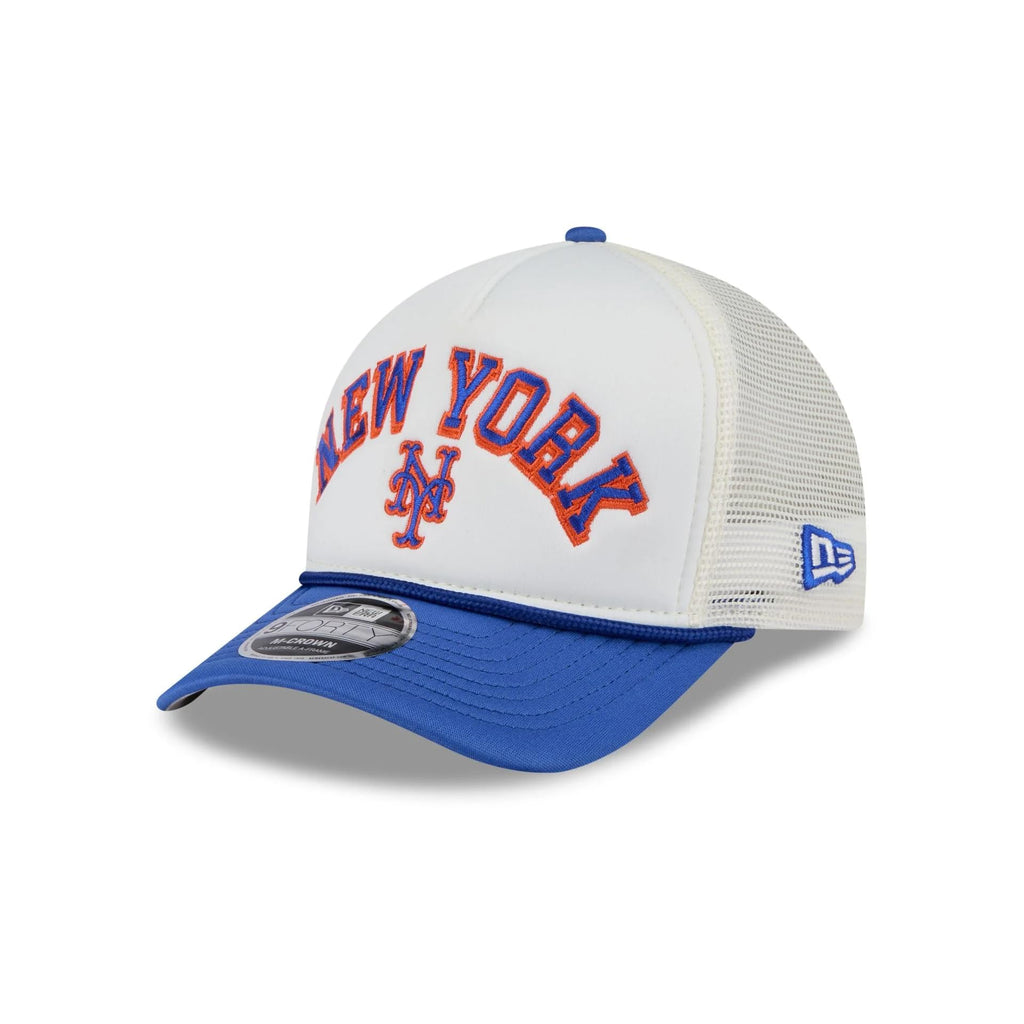 New Era MLB Chrome Arch 9FORTY M-Crown A-Frame Trucker Mesh Adjustable Snapback Hat One Size Fits All - New York Mets - Blue