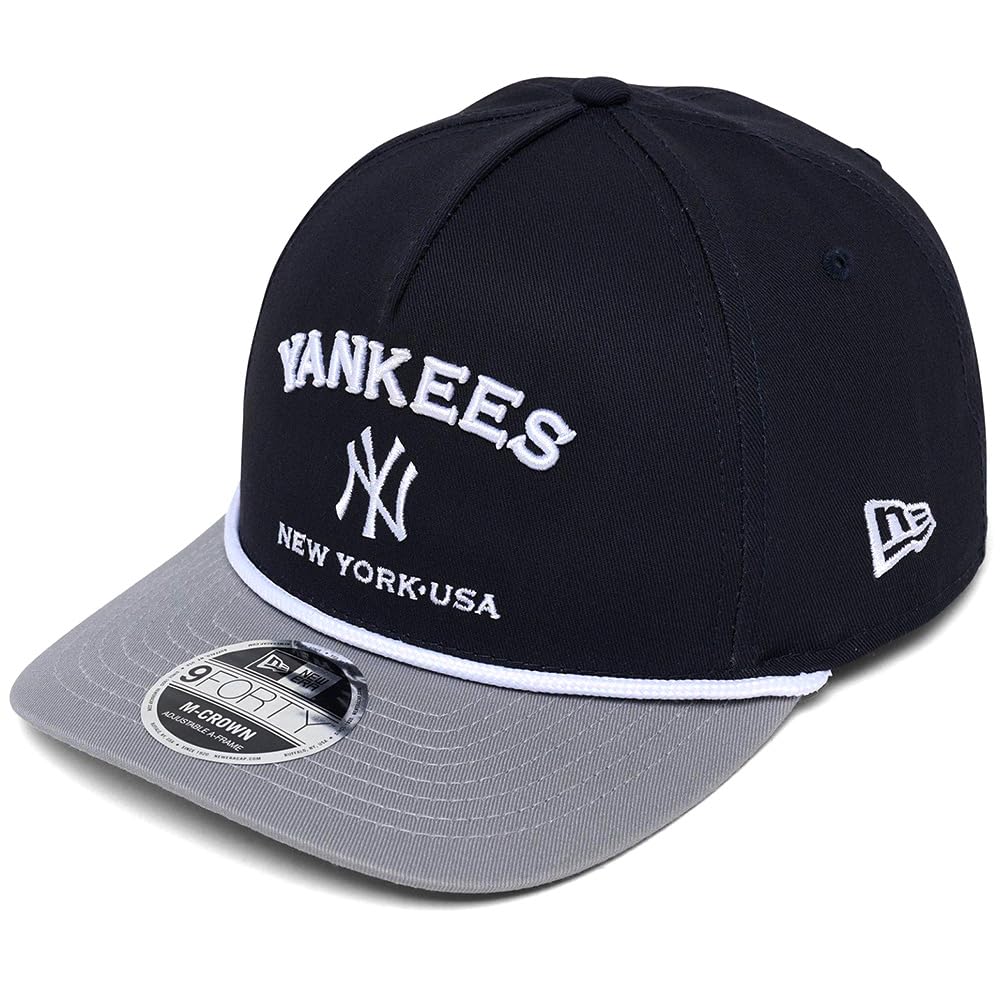 New Era NY New York Yankees 9FORTY M-Crown Arch Snapback Cap, Adjustable Hat Navy Blue Grey