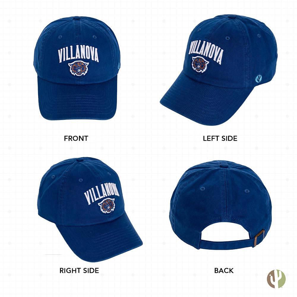 Desert Cactus Villanova University Baseball Hat VU Wildcats Brimmed Embroirderd Hats Cap Adjustable Cloth Strap Adult (Style D1) Blue