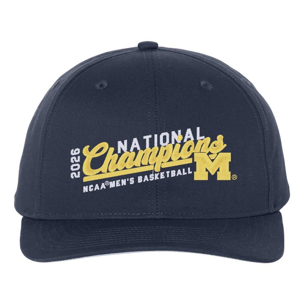 UGP Campus Apparel HT953H - Michigan Wolverines 2026 Basketball National Champions Script - Sports Team Twill Snapback Hat - One Size - Navy