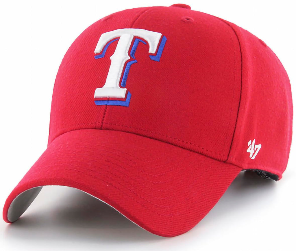 47 MLB Alternate Primary Logo MVP Structure Adjustable Hat, Adult One Size Fits All - Texas Rangers - Red