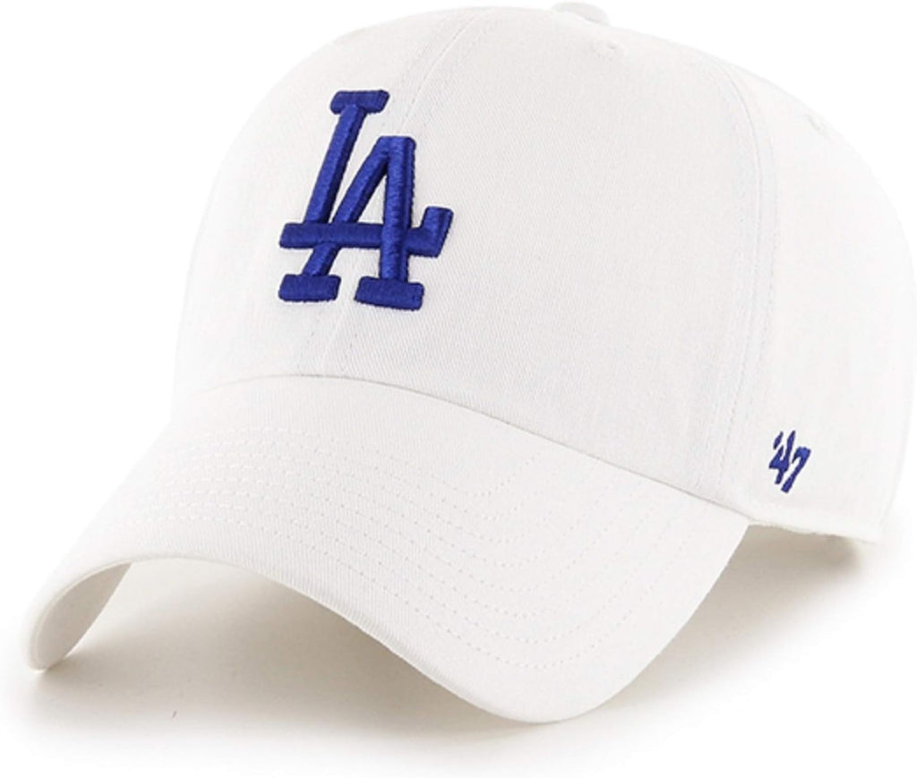 Los Angeles Dodgers White 47 MLB Logo Clean Up Adjustable Strap Hat Cap, Adult One Size Fits All -
