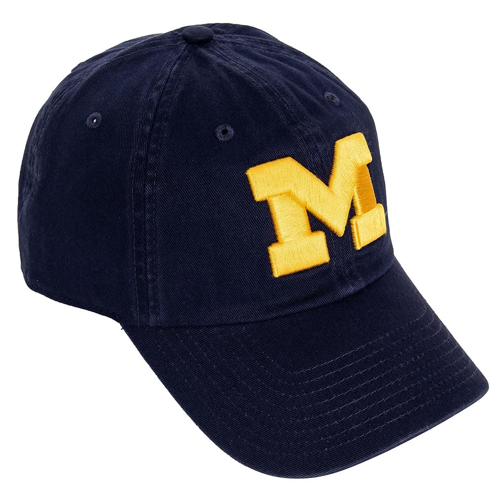 Desert Cactus University of Michigan Baseball Hat Wolverines UM U of M Brimmed Embroidered Hats Cap Adjustable Cloth Strap Adult (Style A1) Blue