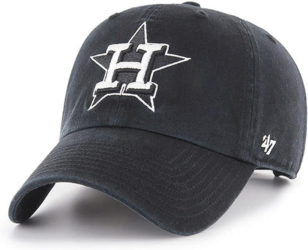 47 Brand MLB Black White Primary Logo Clean Up Adjustable Baseball Cap Hat, Adult One Size Fits All - Houston Astros Black White