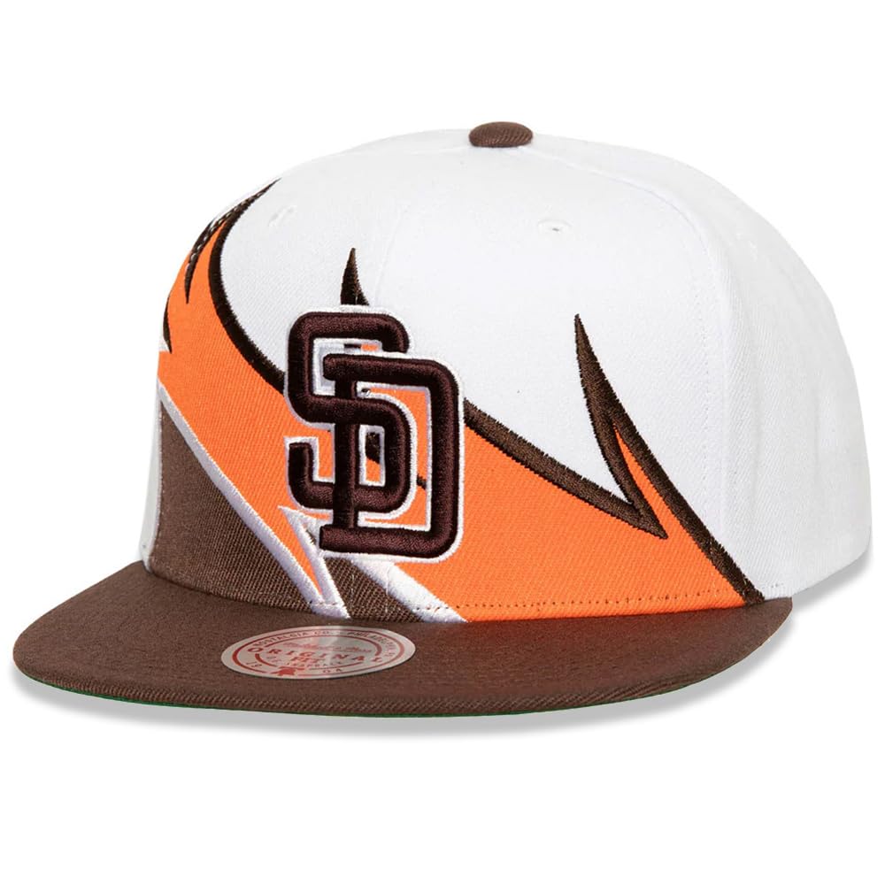 Mitchell & Ness SD San Diego Padres Cooperstown Waverunner Snapback Cap, Adjustable Hat White Brown