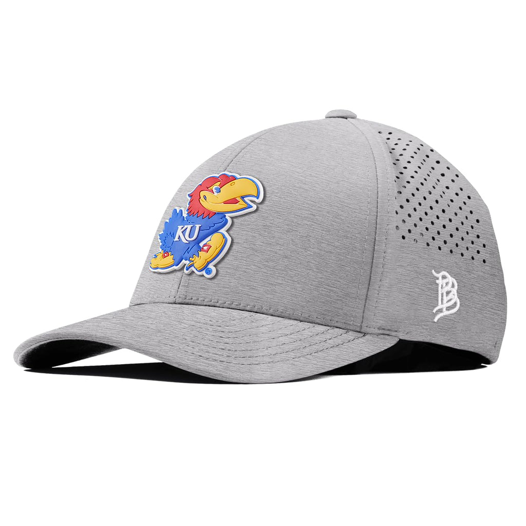 Branded Bills Officially Licensed Kansas Jayhawks Heather Grey Curved Performance Jayhawk PVC
