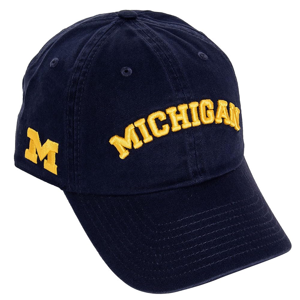 Desert Cactus University of Michigan Baseball Hat Wolverines UM U of M Brimmed Embroidered Hats Cap Adjustable Cloth Strap Adult (Style E1) Blue