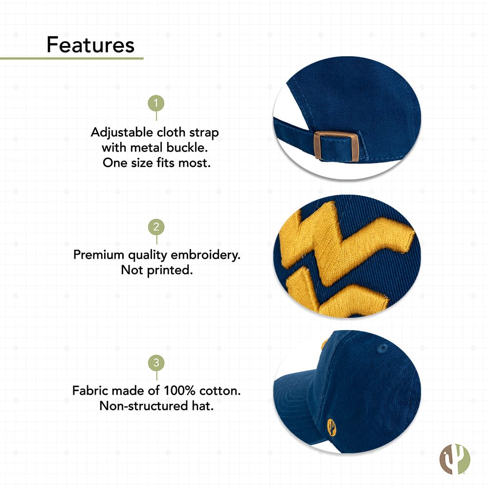 Desert Cactus WVU Mountaineers Baseball Hat - Embroidered Adjustable Cap For Adults (Blue)