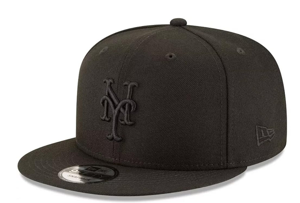 New Era MLB 9FIFTY Black Black Primary Logo Team Adjustable Snapback Hat Cap One Size Fits All - New York Mets Black