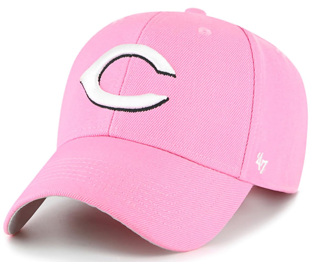47 Brand MLB Rose Pink Primary Logo MVP Adjustable Structure Baseball Cap Hat, Adult One Size Fits All - Cincinnati Reds Rose Pink