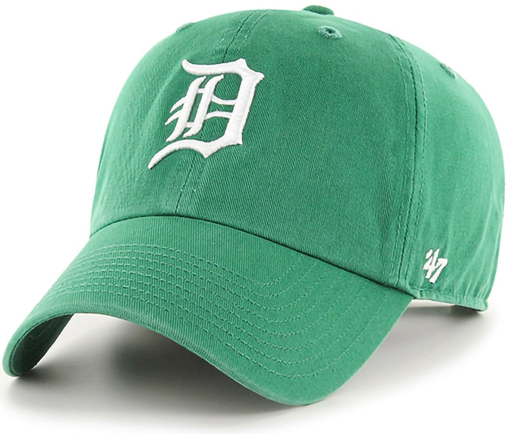47 MLB Kelly Green Primary Logo Clean Up Adjustable Strap Hat Cap, Adult One Size Fits All (Detroit Tigers)