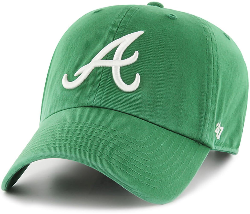 47 MLB Kelly Green Primary Logo Clean Up Adjustable Strap Hat Cap, Adult One Size Fits All (Atlanta Braves)