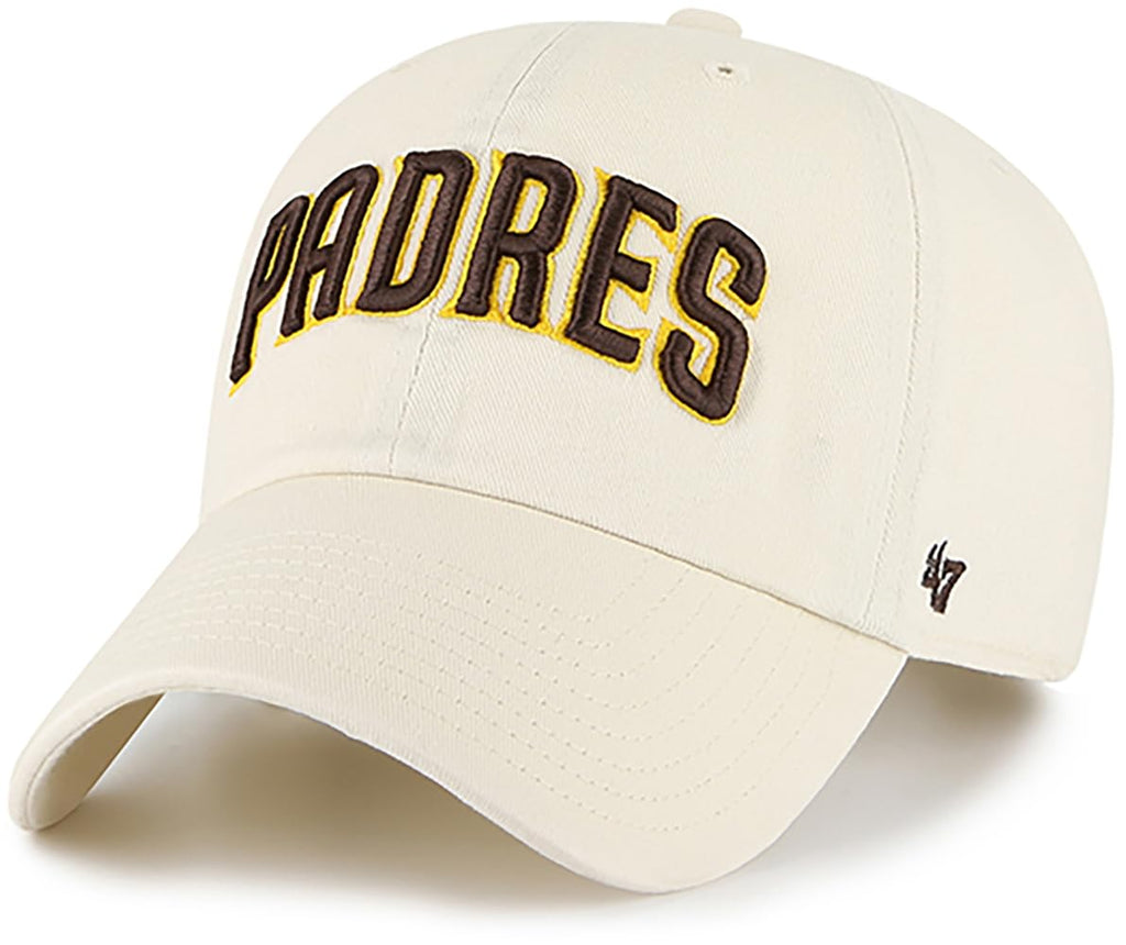 47 Brand MLB Natural Primary Logo Clean Up Adjustable Baseball Cap Hat, Adult One Size Fits All - San Diego Padres Natural