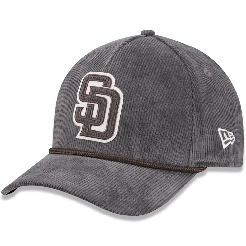 New Era SD San Diego Padres 9FORTY M-Crown Corduroy Snapback Cap, Adjustable Hat Grey