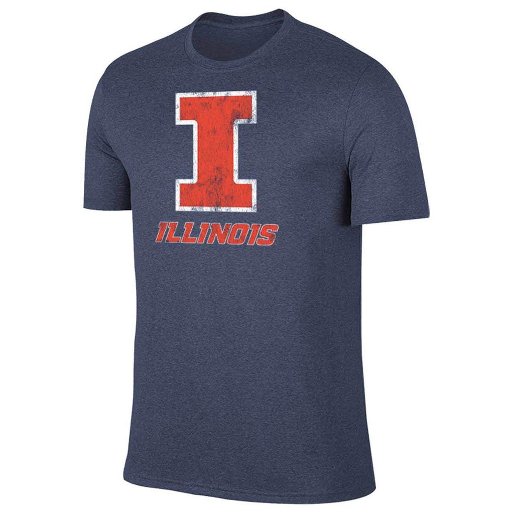 Campus Colors Adult MVP Heathered Cotton Blend T-Shirt - Logo Tshirt - Made from Ringspun - Comfort and Versatility (Illinois Fighting Illini - Navy, Medium)