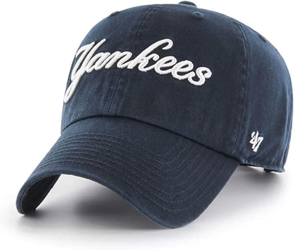 47 MLB Unisex-Adult Script Logo Clean Up Adjustable Hat Cap One Size (US, Alpha, One Size, New York Yankees Navy)