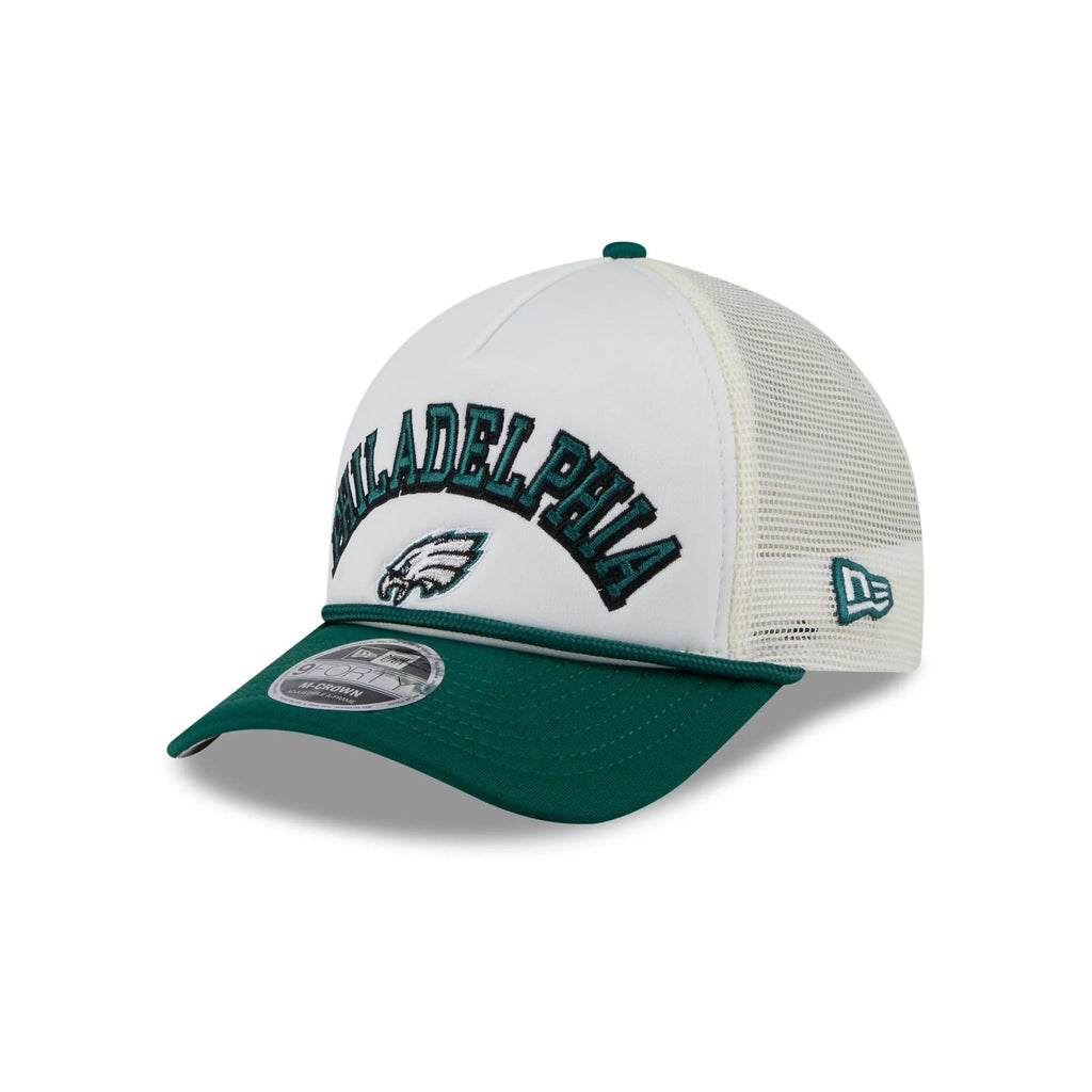 New Era NFL Chrome Arch 9FORTY M-Crown A-Frame Trucker Mesh Adjustable Snapback Hat One Size Fits All - Philadelphia Eagles - Green