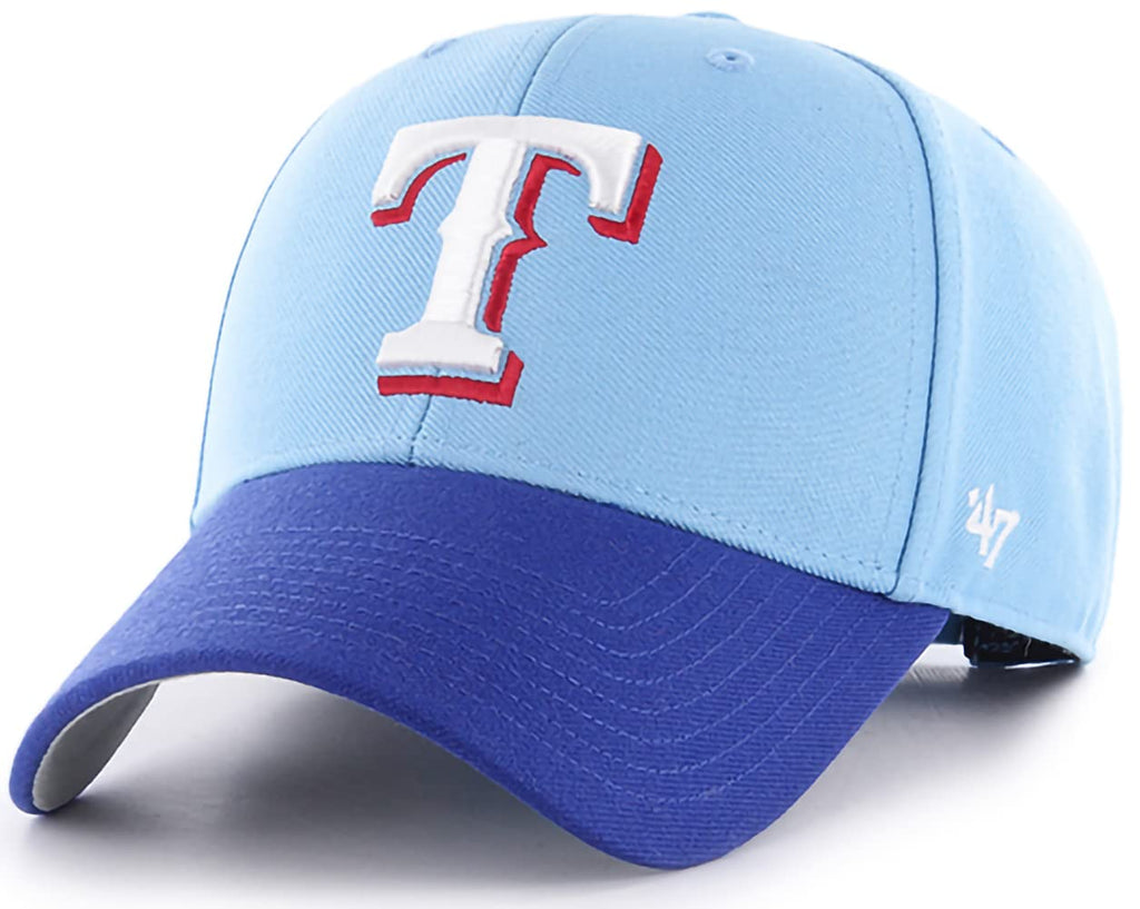 47 MLB Two Tone Primary Logo MVP Adjustable Hat, Adult One Size Fits All (Texas Rangers)