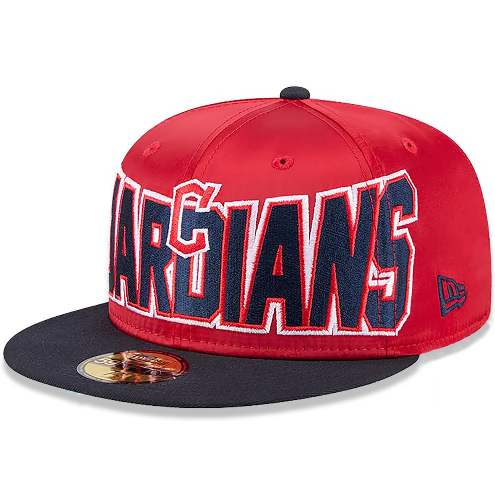 New Era Cleveland Guardians 59FIFTY Bold Satin 2Tone Fitted Cap, Hat (US, Numeric, 7 1/4, Red Navy Blue Grey)