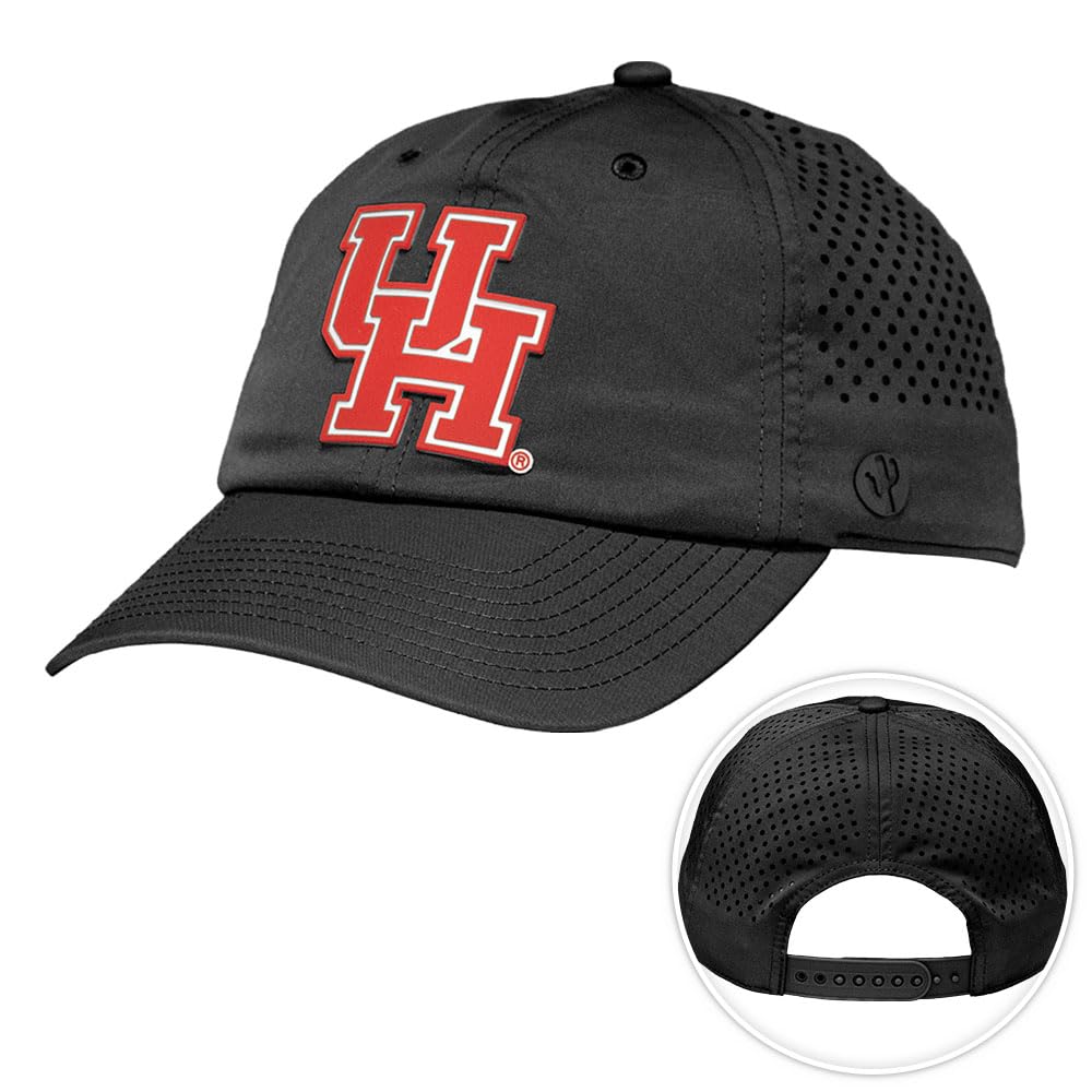 Desert Cactus University of Houston Snapback Baseball Hat, UH Cougars Unstructured BreezePro Performance Hat with Adjustable Silicone Strap (Design BP1-Black)