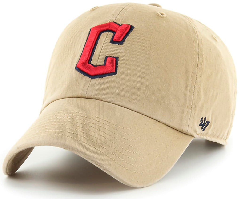 47 Brand MLB Khaki Primary Logo Clean Up Adjustable Strap Baseball Dad Hat Cap, Adult One Size Fits All - Cleveland Guardians - Khaki