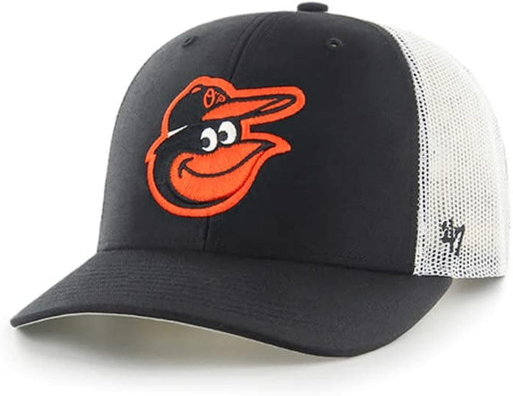 47 MLB Trucker Snapback Adjustable Hat, Adult One Size Fits All (as1, Alpha, one_Size, Baltimore Orioles Black)