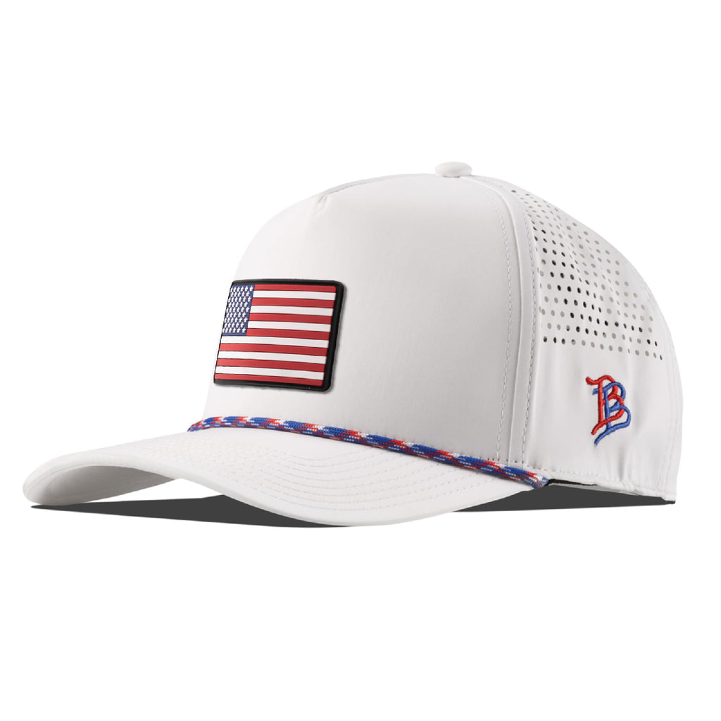 Branded Bills Old Glory PVC Curved 5 Panel Rope Hat, White/RWB Rope, Fits 7-7 7/8, Adjustable Snapback | Lightweight, Comfort Stretch, & Quick Dry Baseball Cap