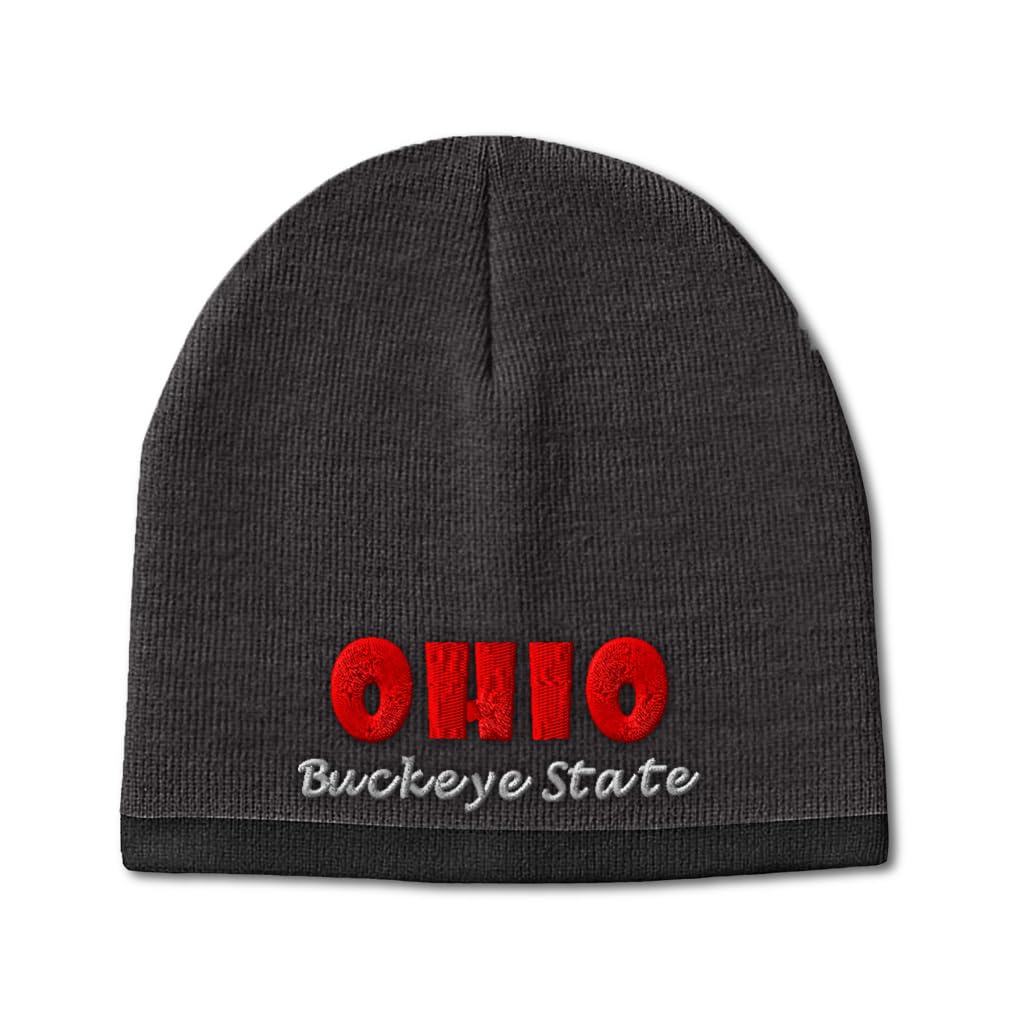 Beanie Hat for Men & Women Ohio Buckeye State Winter Beanie Winter Hats for Women Acrylic 1 Size Dark Grey Black