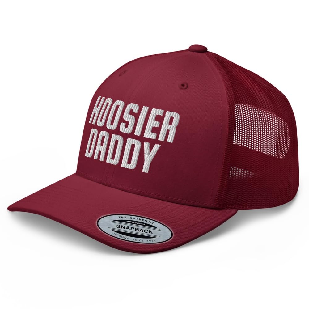 RIVEMUG NX Hoosier Daddy Embroidered Curved Bill Trucker Hat Mid Crown Adjustable Snapback Indiana Cap Men and Women Cranberry