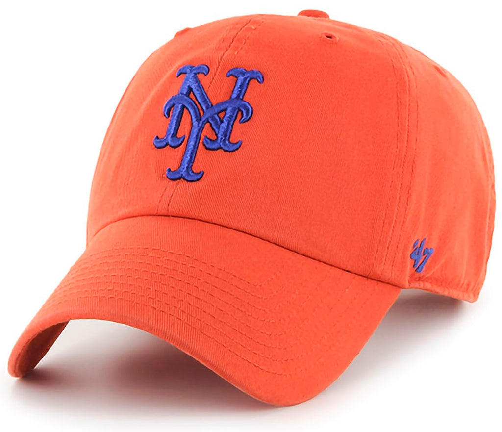 47 New York Mets Orange Alternate Primary Logo Clean Up Adjustable Strap Hat Cap, Adult One Size Fits All