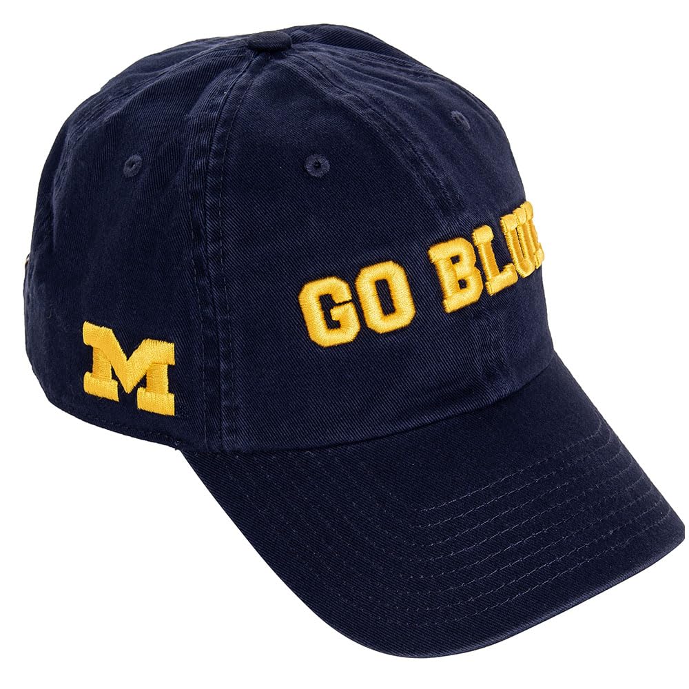 Desert Cactus University of Michigan Baseball Hat Wolverines UM U of M Brimmed Embroidered Hats Cap Adjustable Cloth Strap Adult (Style I1) Blue