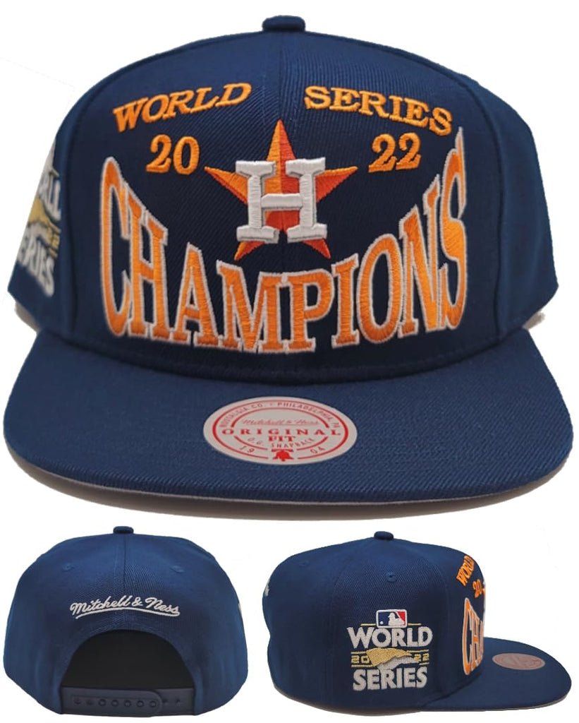 Mitchell & Ness Houston Astros New Big Champ World Series Champions Era Snapback Hat Cap Blue Orange