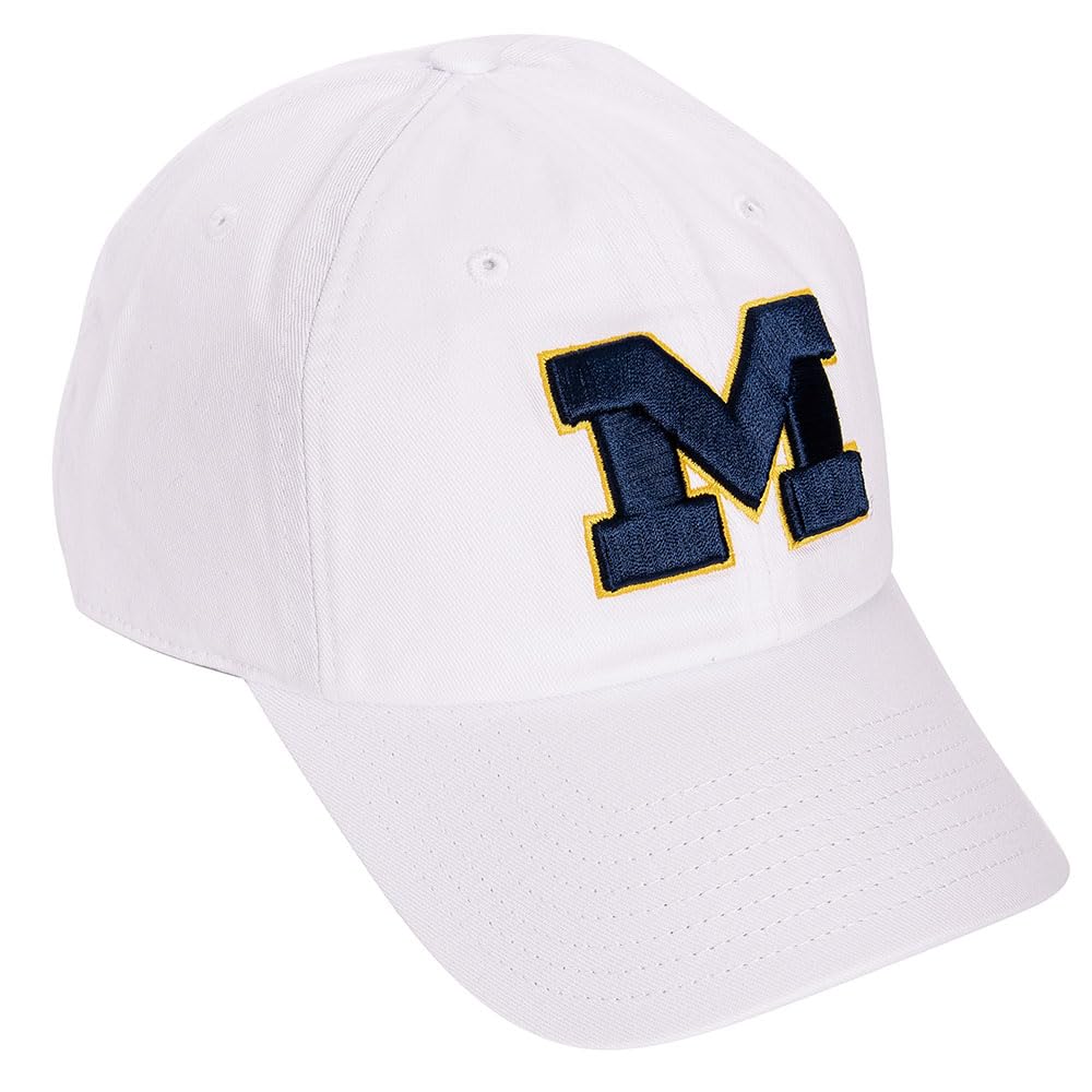Desert Cactus University of Michigan Baseball Hat Wolverines UM U of M Brimmed Embroidered Hats Cap Adjustable Cloth Strap Adult (Style M1) White