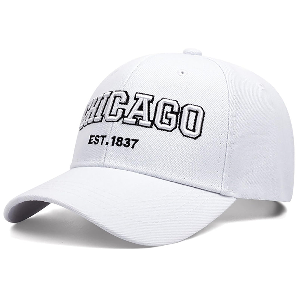 CORIRESHA Unisex Causal Chicago Hat Adjustable Cotton Outdoor Dad Embroidery Baseball Cap White